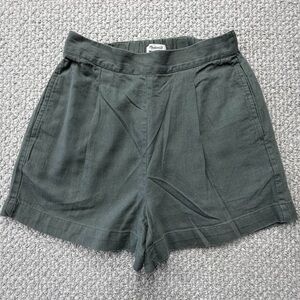 Madewell Dark Green High-Rise-elastic waist-Linen Shorts Y2K, boho,Women Size XS